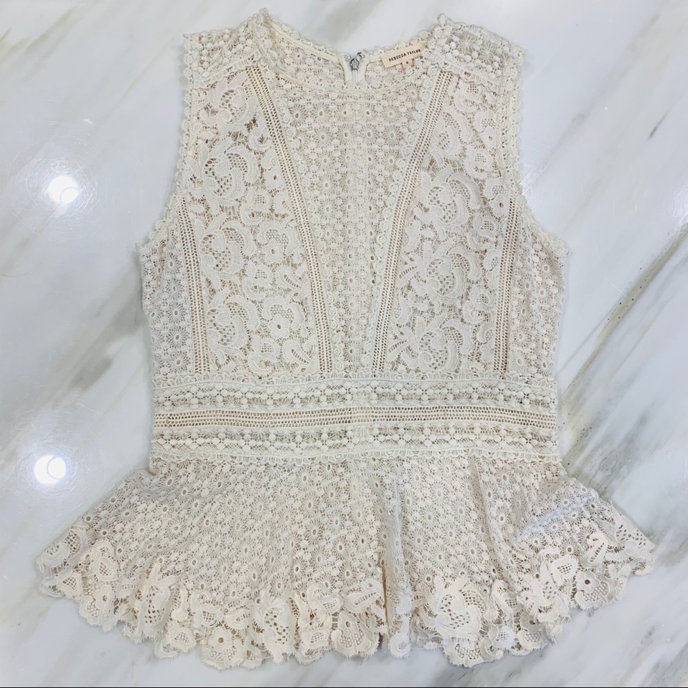 Rebecca Taylor Lace Peplum Sleeveless Top